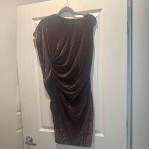 Vince Camuto One-Shoulder Draped Cocktail Dress - Bronze Brown Shimmer